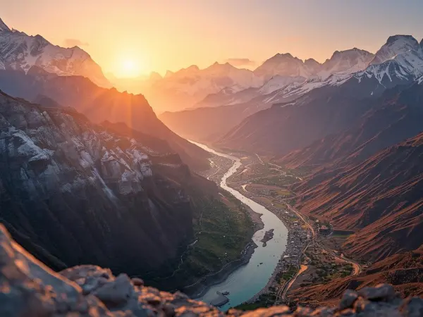 Hill stations travel guide featuring sunrise view over Himalayan mountain valley